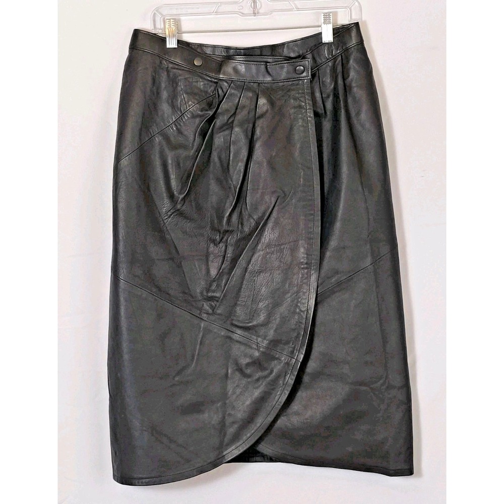 Styled By Maquette Black Leather Wrap Pencil Skirt Vintage Size M Made In Israel